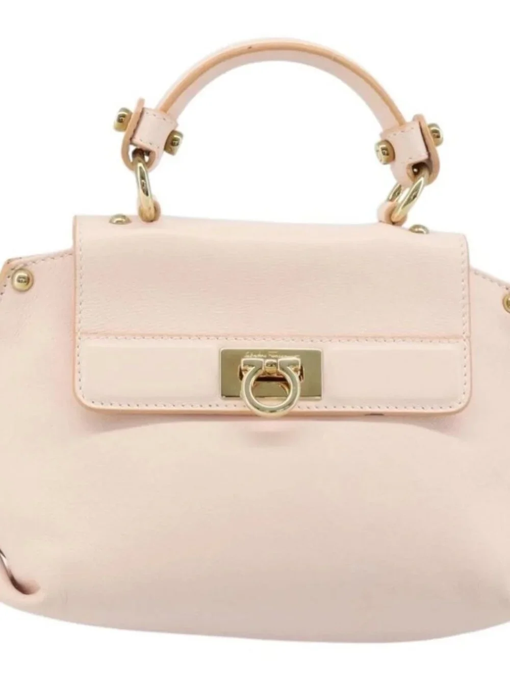 Salvatore Ferragamo Gancini Hand Bag Leather 2way Pink Gold Auth AMZ564A
